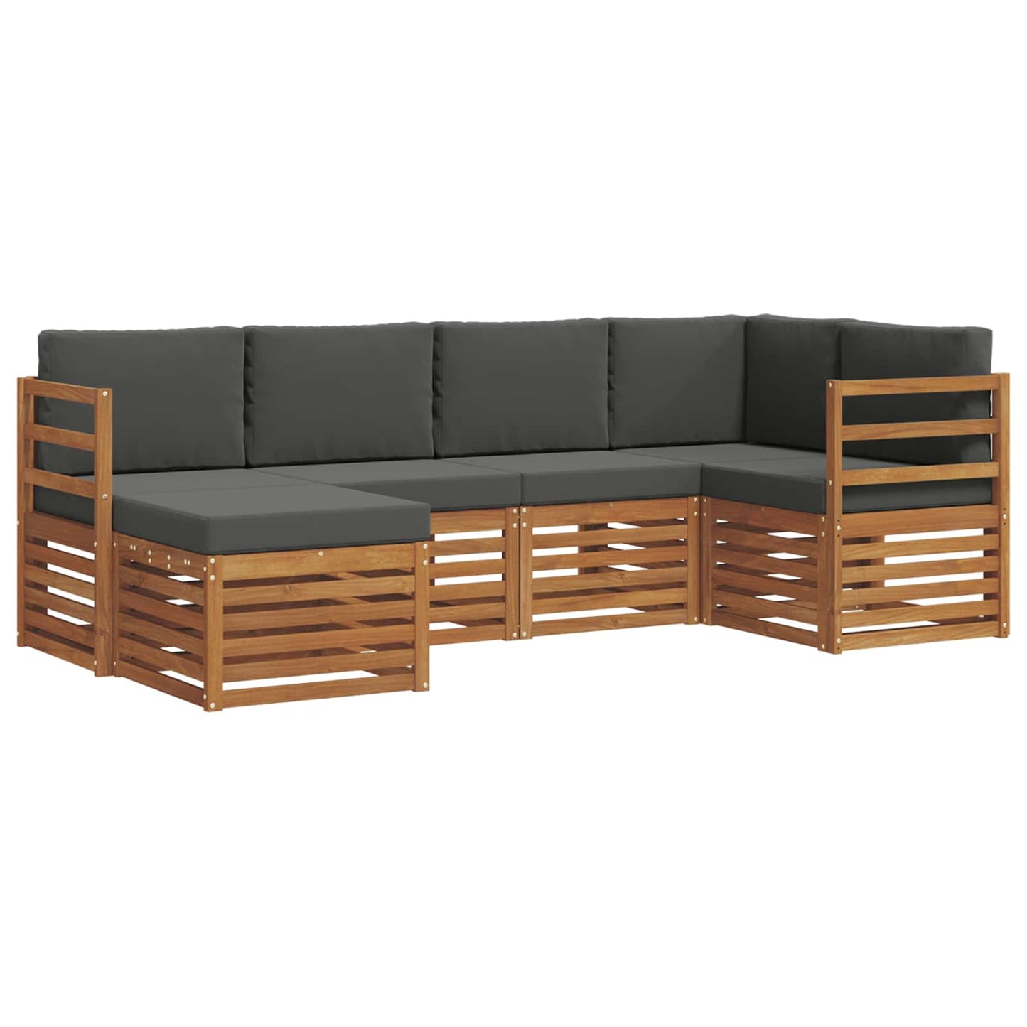 Set divani 6 pcs Naturale e Antracite Legno di Acacia Massello