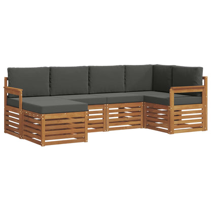 Set divani 6 pcs Naturale e Antracite Legno di Acacia Massello