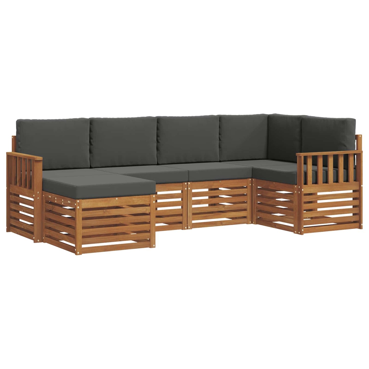 Set divani 6 pcs Naturale e Antracite Legno di Acacia Massello