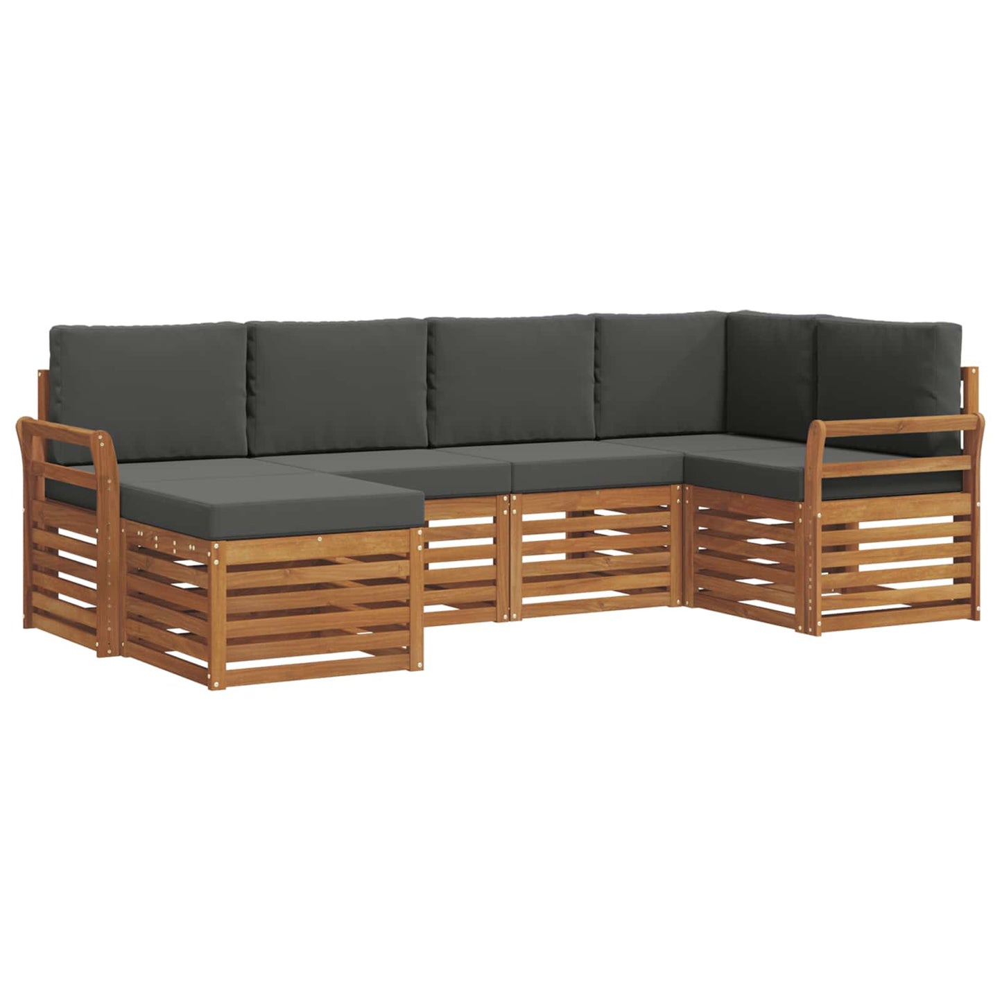 Set divani 6 pcs Naturale e Antracite Legno di Acacia Massello