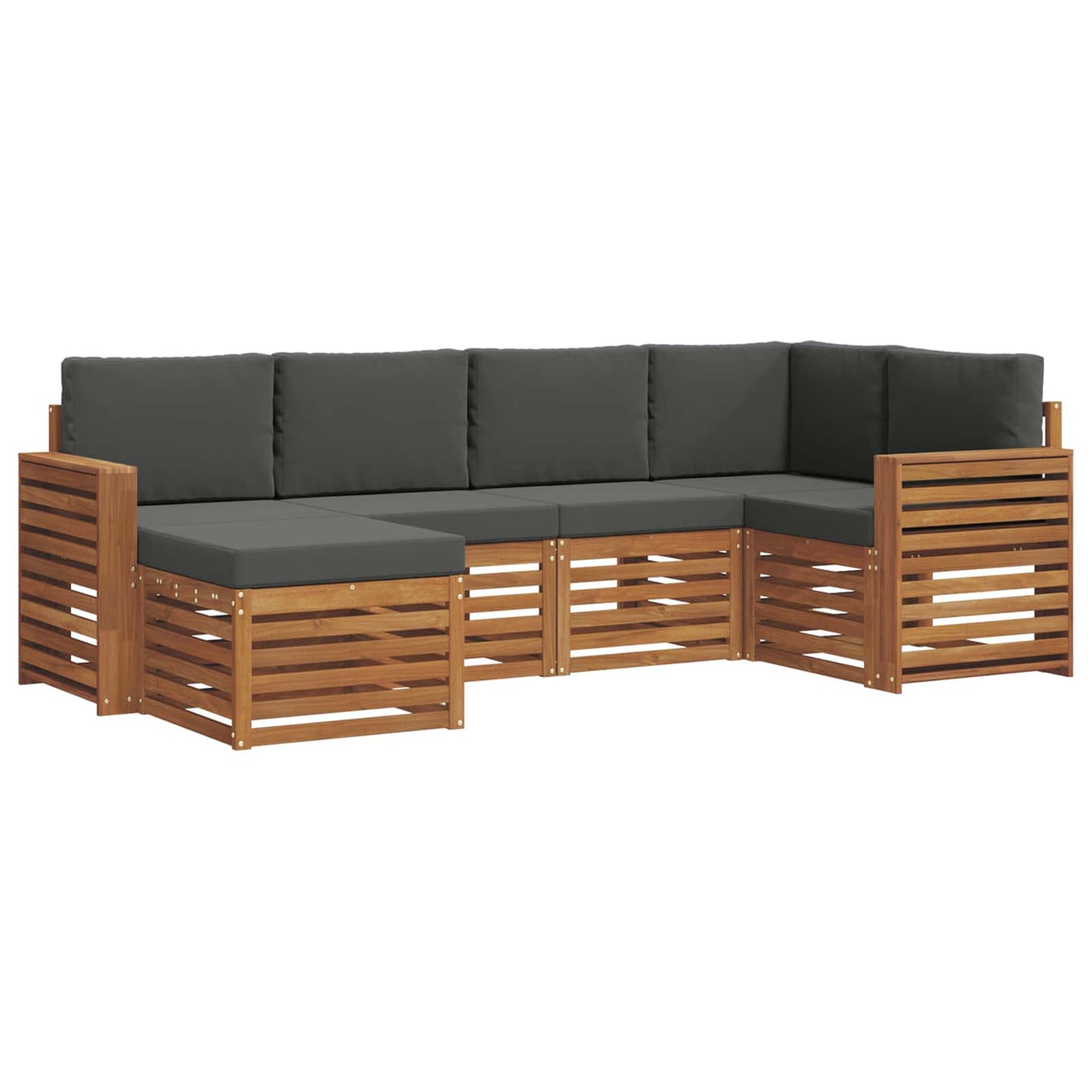 Set divani 6 pcs Naturale e Antracite Legno di Acacia Massello