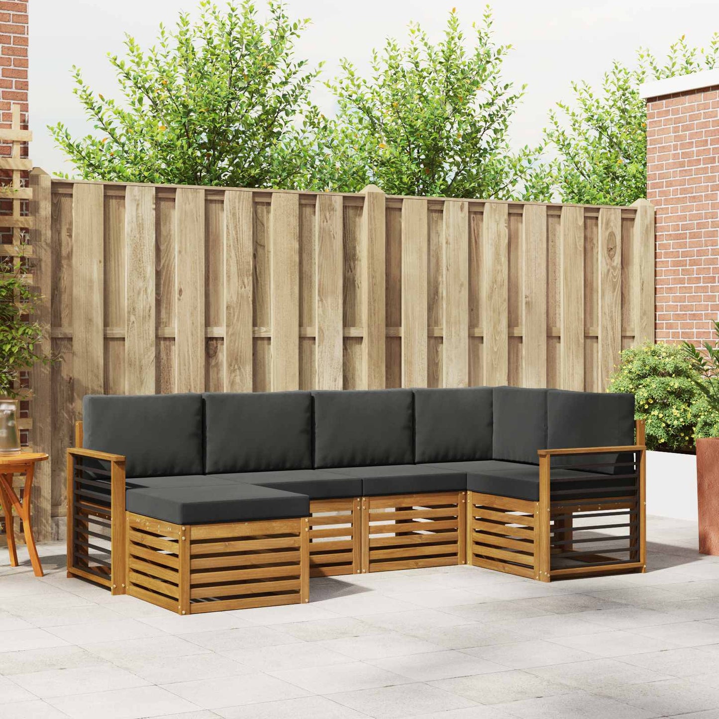 Set divani 6 pcs Naturale e Antracite Legno di Acacia Massello