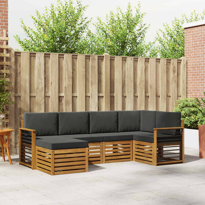 Set divani 6 pcs Naturale e Antracite Legno di Acacia Massello