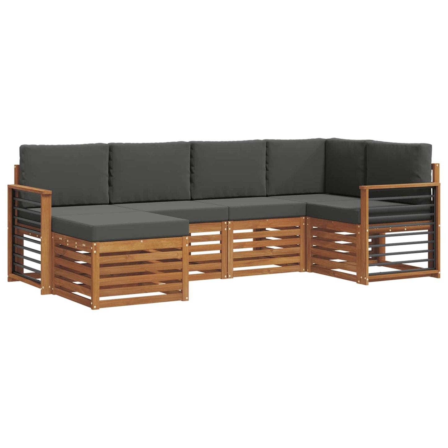Set divani 6 pcs Naturale e Antracite Legno di Acacia Massello