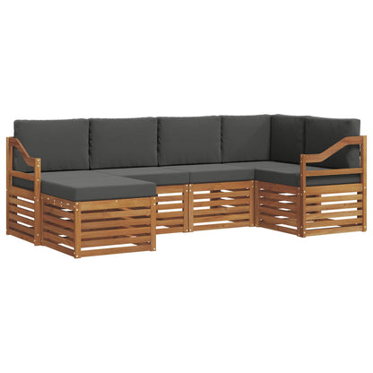 Set divani 6 pcs Naturale e Antracite Legno di Acacia Massello