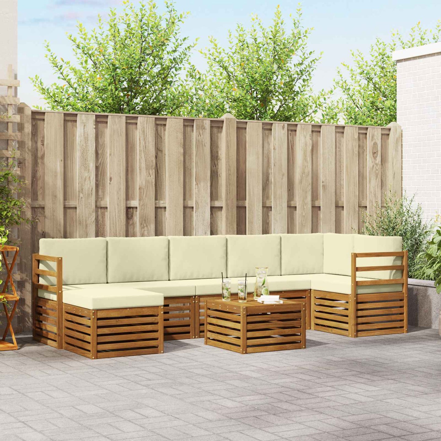 Set divani 8 pcs Naturale e Crema Legno di Acacia Massello