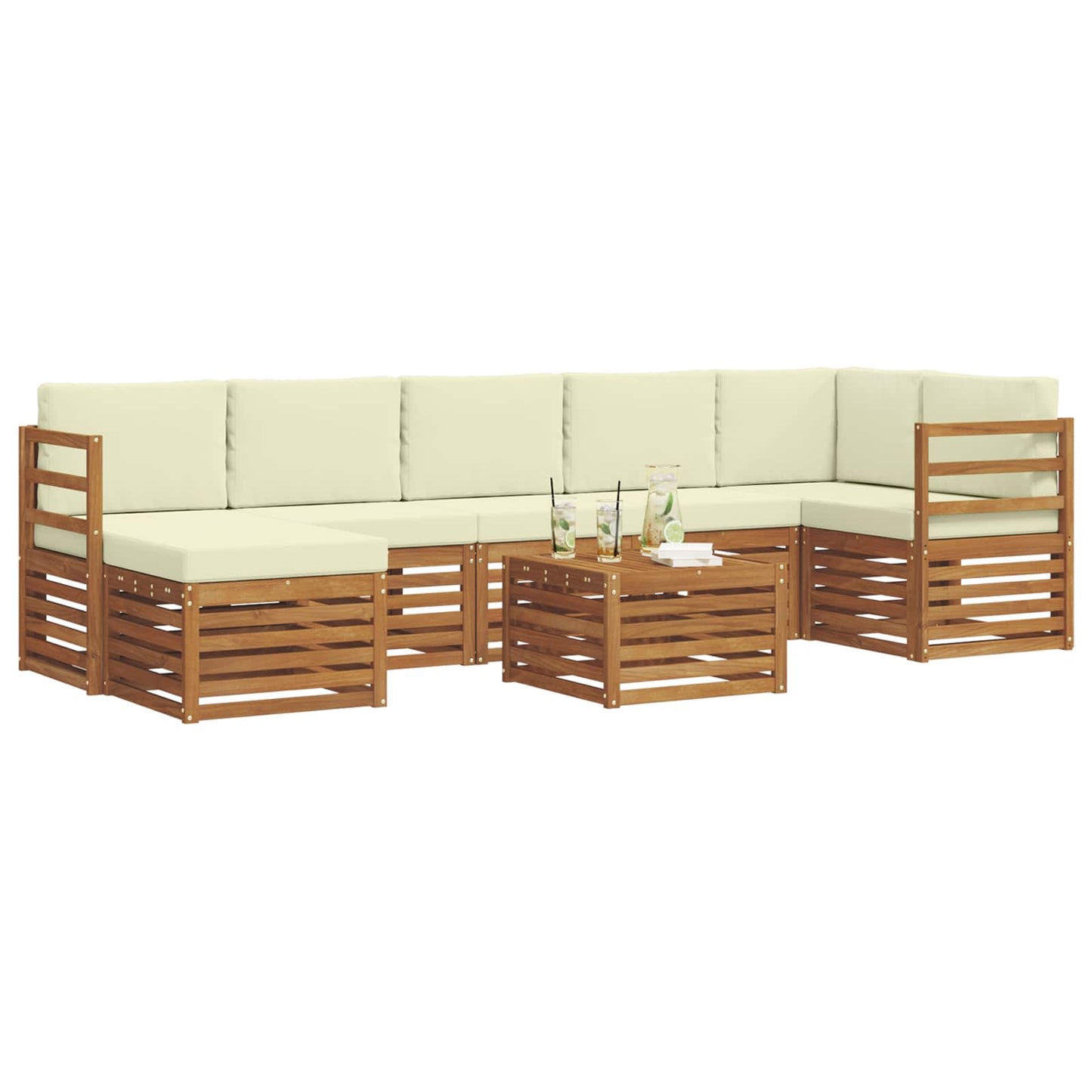 Set divani 8 pcs Naturale e Crema Legno di Acacia Massello