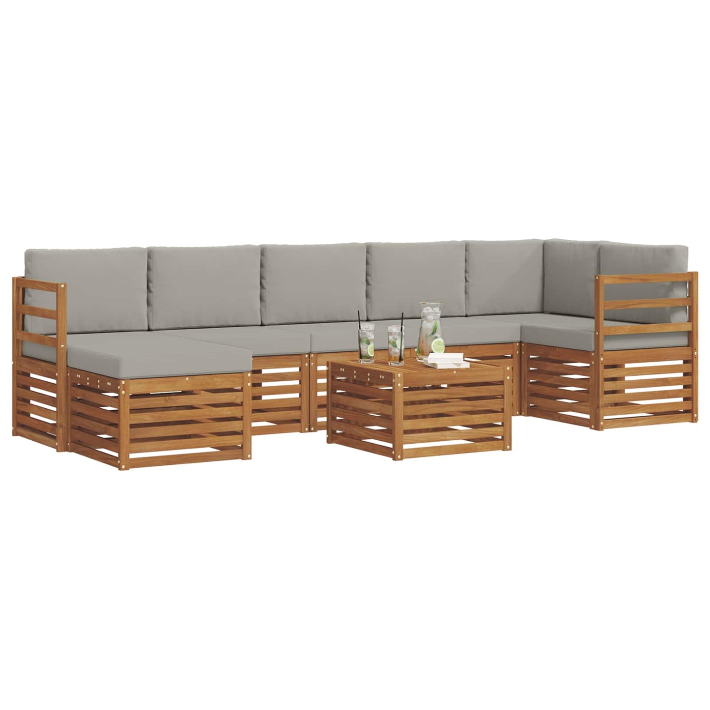 Set divani con cuscino 8 pcs Grigio Naturale e Chiaro