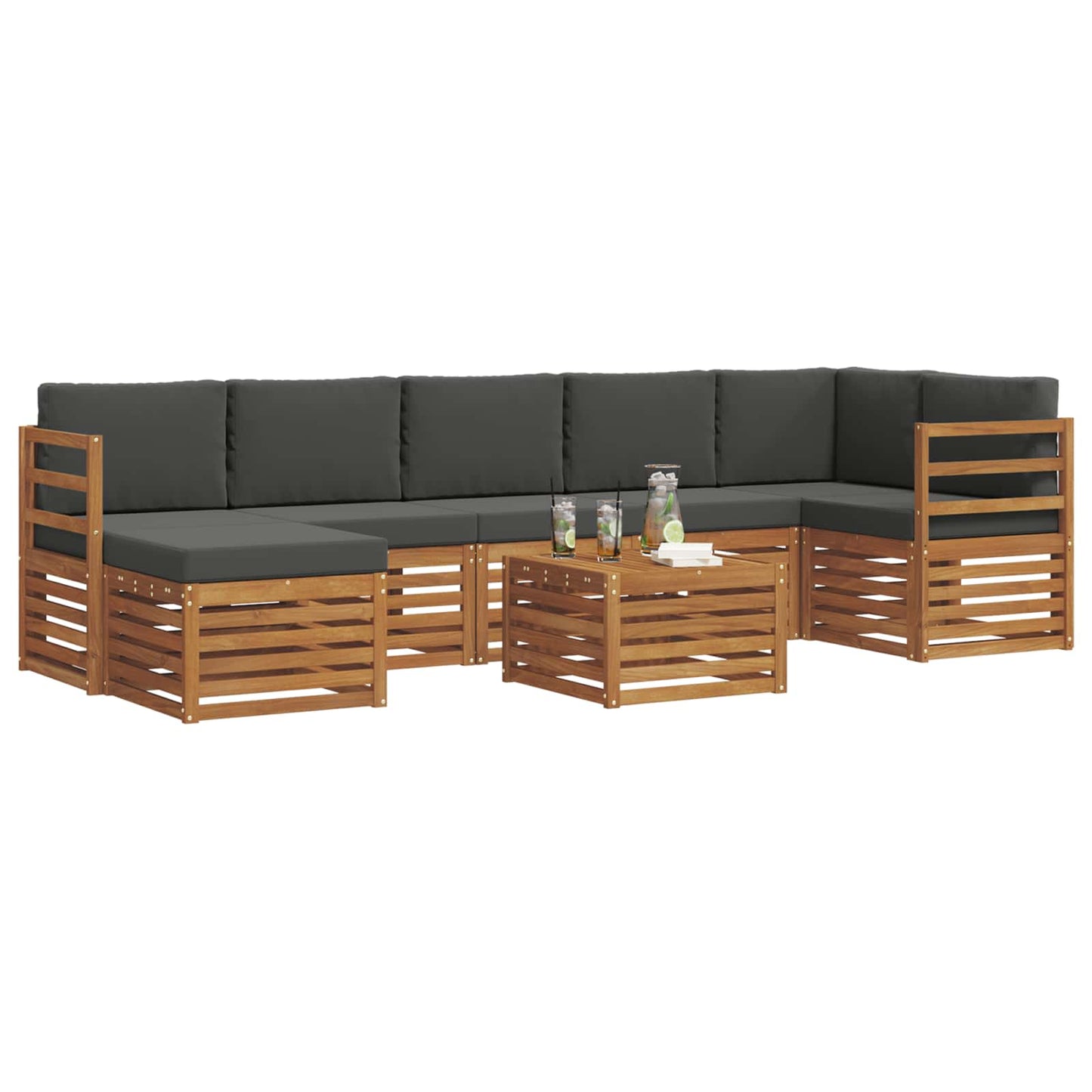 Set divani 8 pcs Naturale e Antracite Legno di Acacia Massello