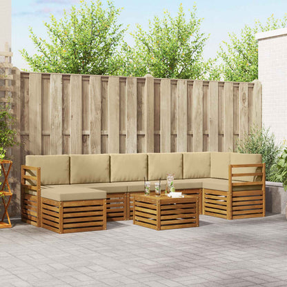 Set divani 8 pcs Naturale e Beige Legno di Acacia Massello