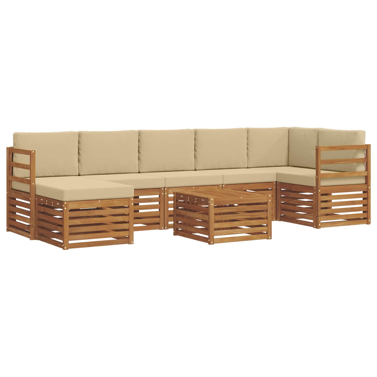 Set divani 8 pcs Naturale e Beige Legno di Acacia Massello