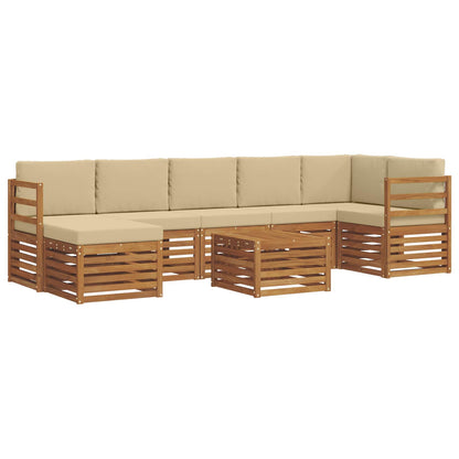 Set divani 8 pcs Naturale e Beige Legno di Acacia Massello