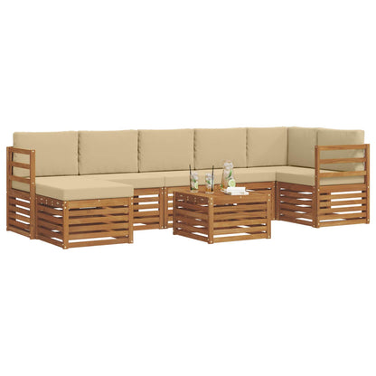 Set divani 8 pcs Naturale e Beige Legno di Acacia Massello