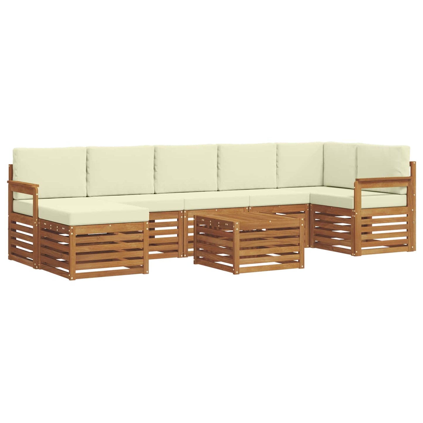 Set divani 8 pcs Naturale e Crema Legno di Acacia Massello