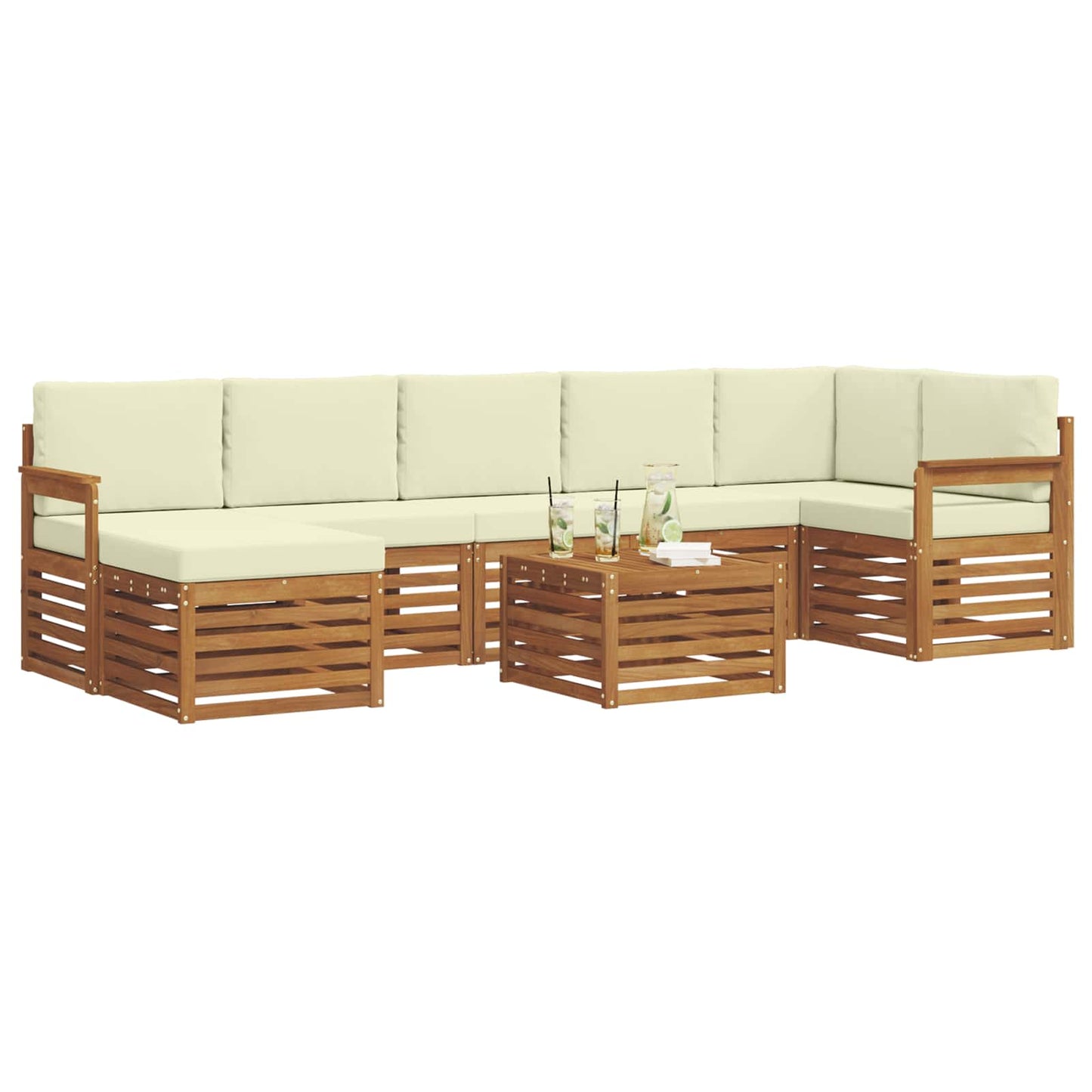 Set divani 8 pcs Naturale e Crema Legno di Acacia Massello