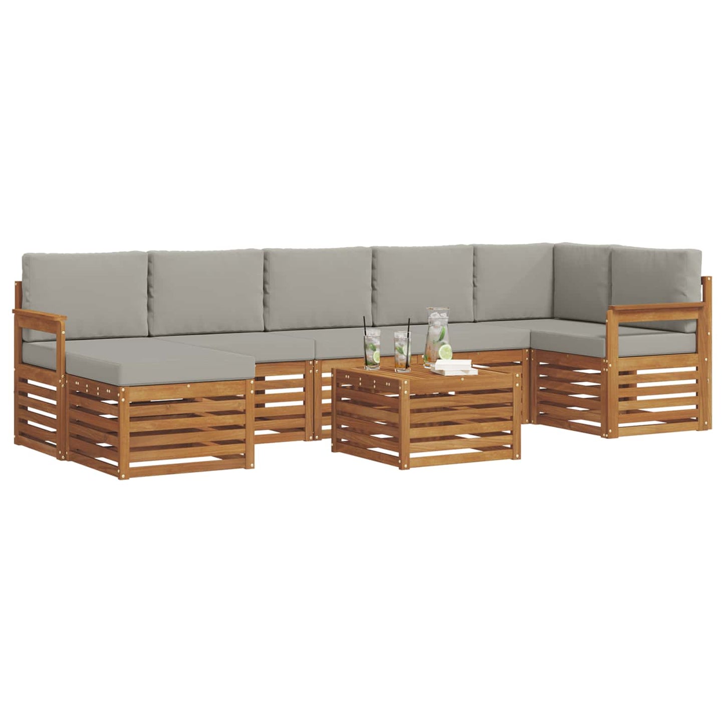 Set divani con cuscino 8 pcs Grigio Naturale e Chiaro