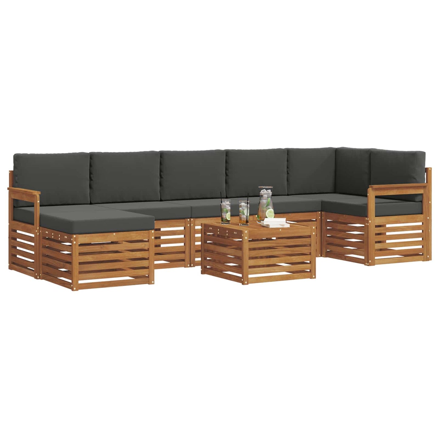 Set divani 8 pcs Naturale e Antracite Legno di Acacia Massello