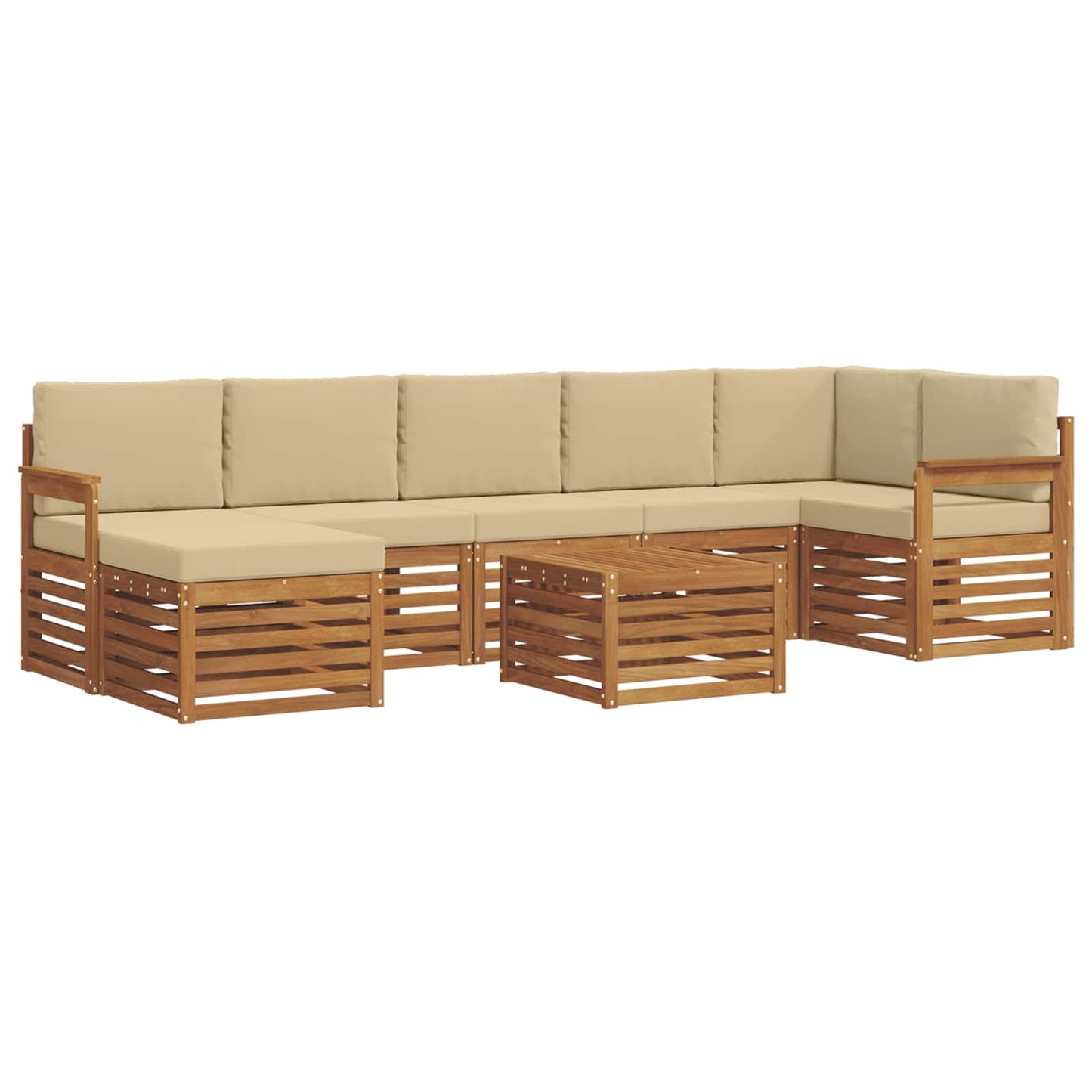 Set divani 8 pcs Naturale e Beige Legno di Acacia Massello