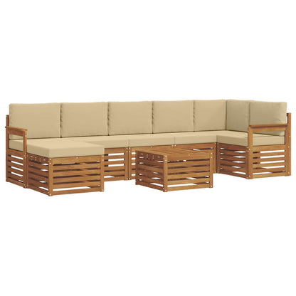 Set divani 8 pcs Naturale e Beige Legno di Acacia Massello