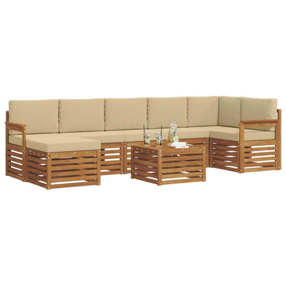 Set divani 8 pcs Naturale e Beige Legno di Acacia Massello