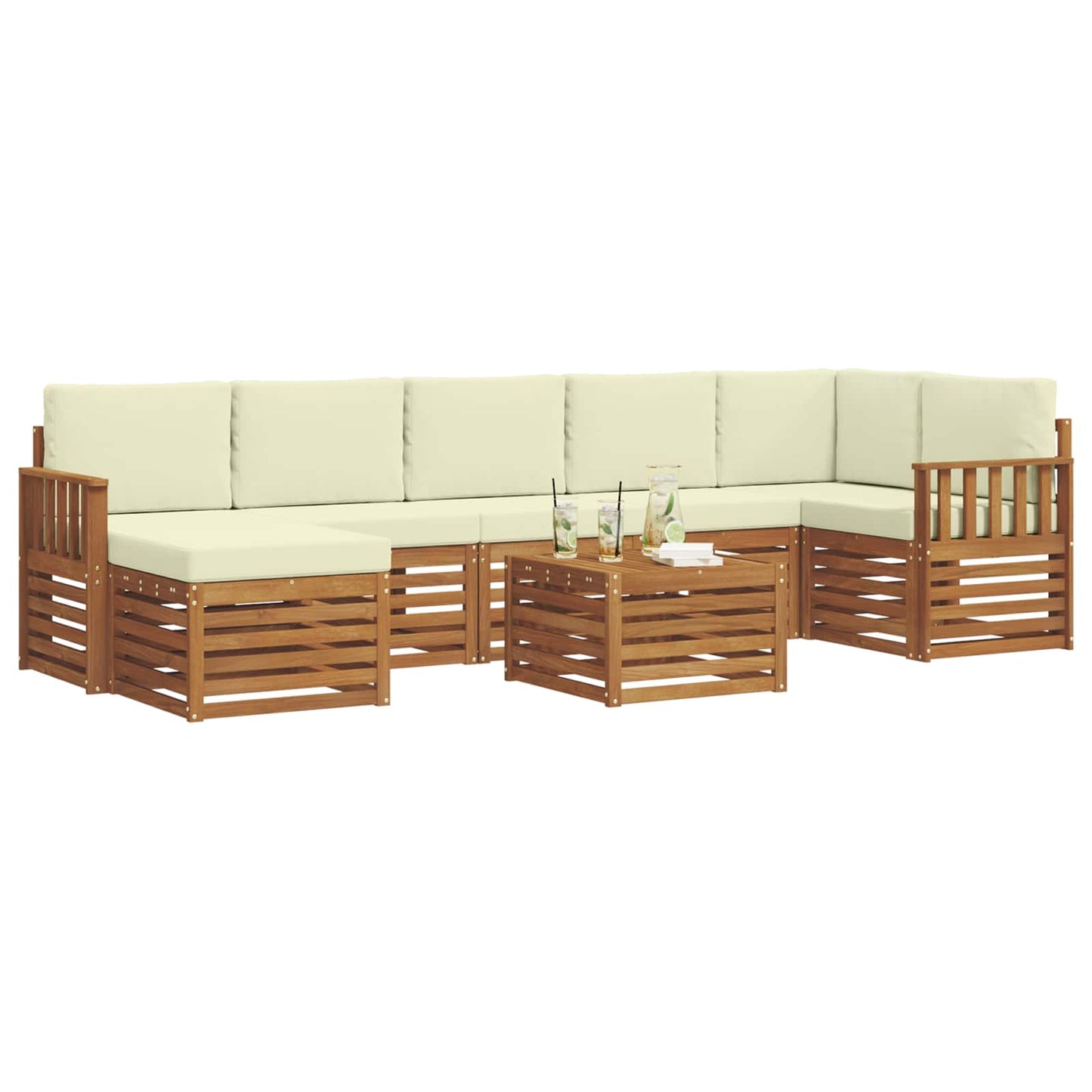 Set divani 8 pcs Naturale e Crema Legno di Acacia Massello