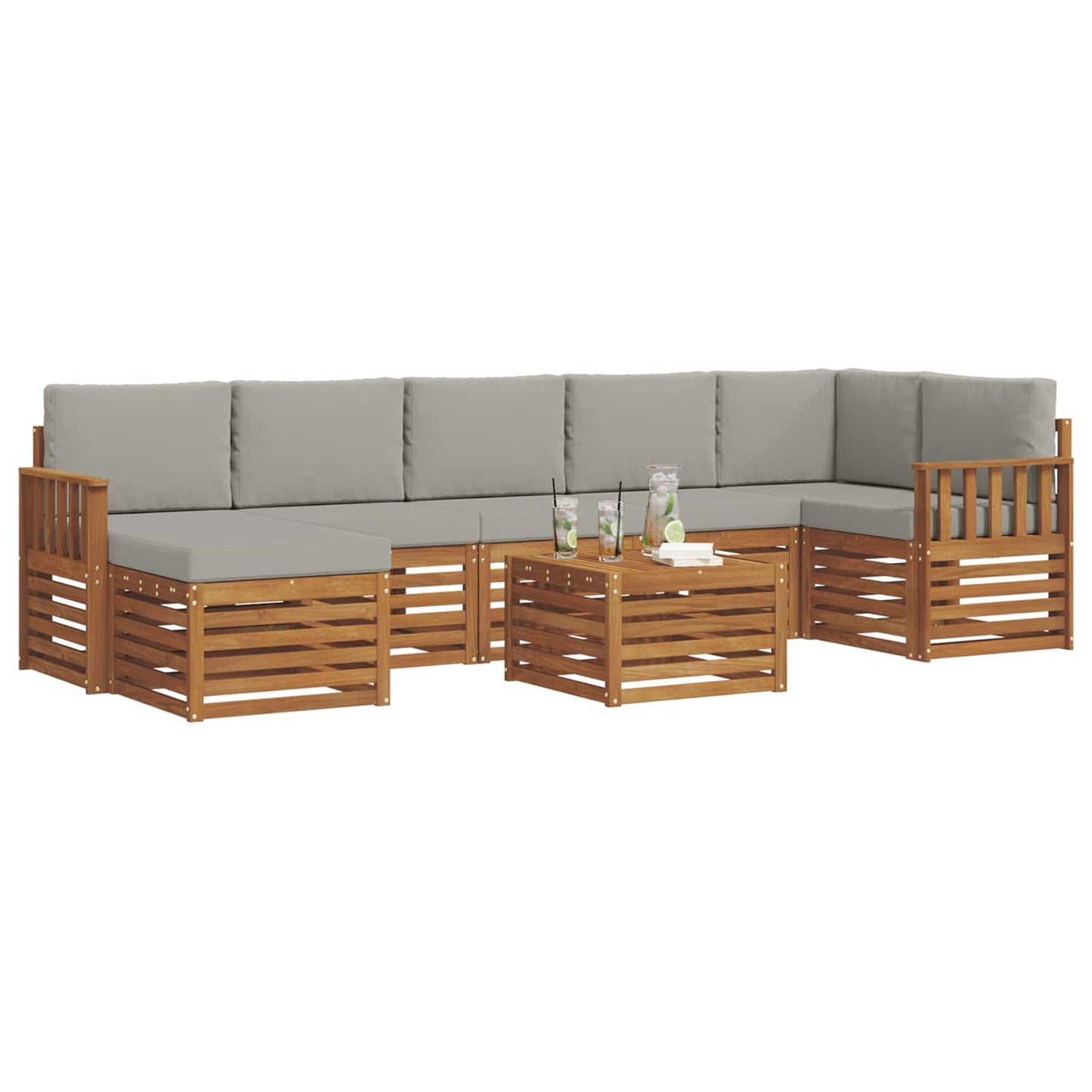 Set divani con cuscino 8 pcs Grigio Naturale e Chiaro