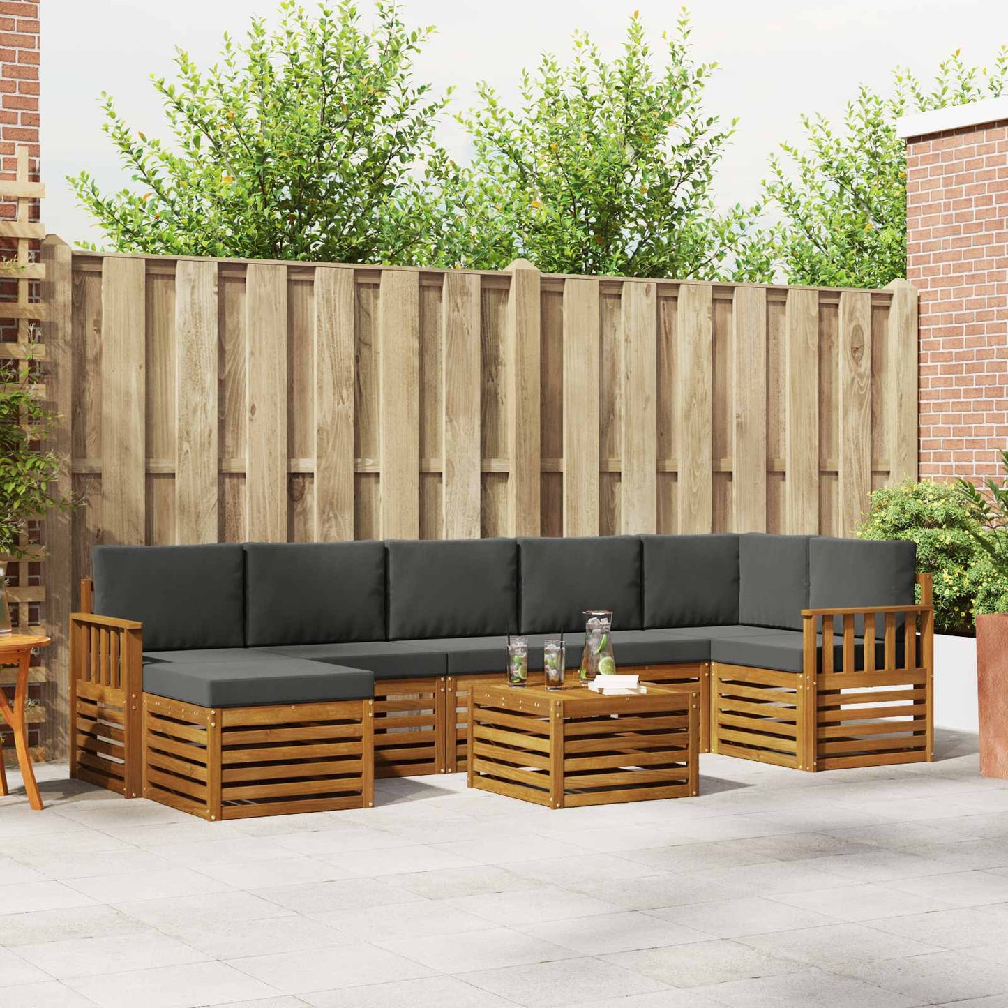 Set divani 8 pcs Naturale e Antracite Legno di Acacia Massello