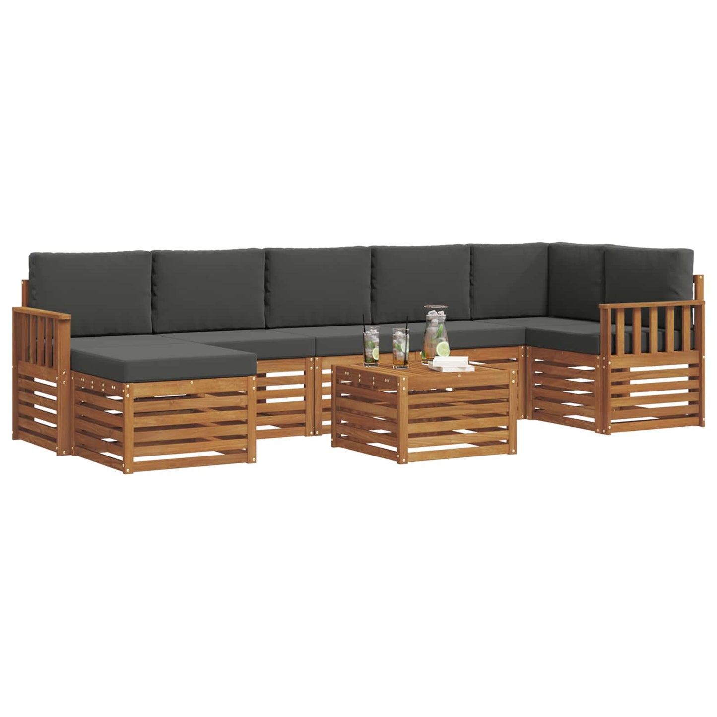 Set divani 8 pcs Naturale e Antracite Legno di Acacia Massello