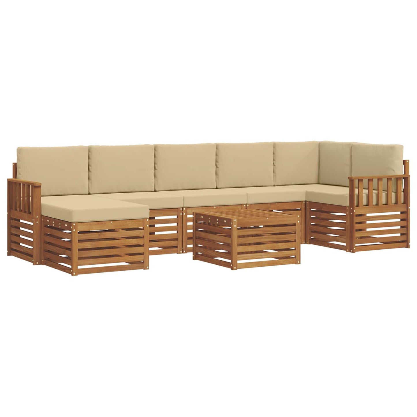 Set divani 8 pcs Naturale e Beige Legno di Acacia Massello