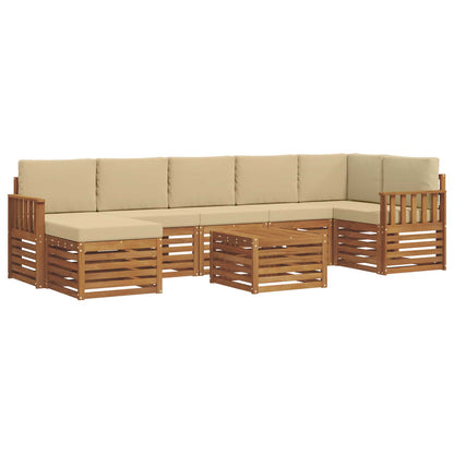 Set divani 8 pcs Naturale e Beige Legno di Acacia Massello