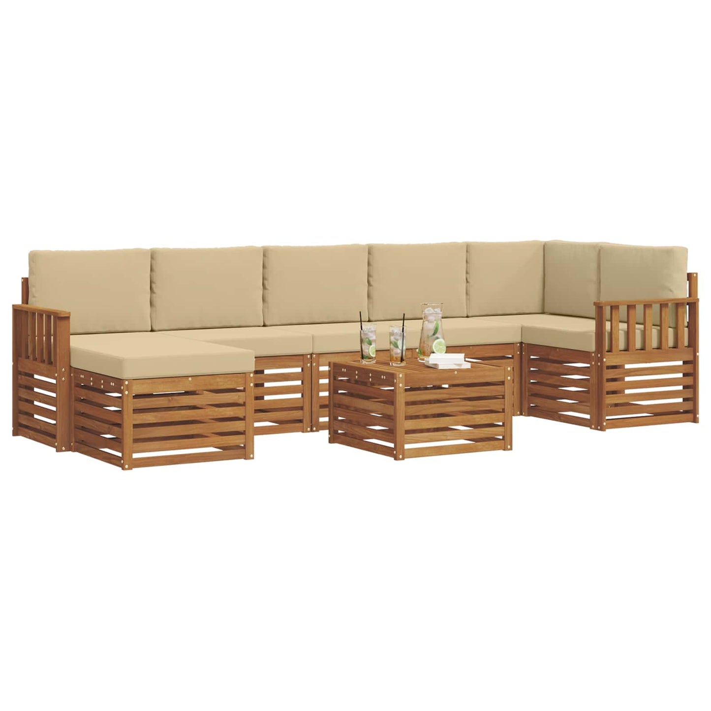 Set divani 8 pcs Naturale e Beige Legno di Acacia Massello
