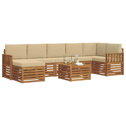 Set divani 8 pcs Naturale e Beige Legno di Acacia Massello