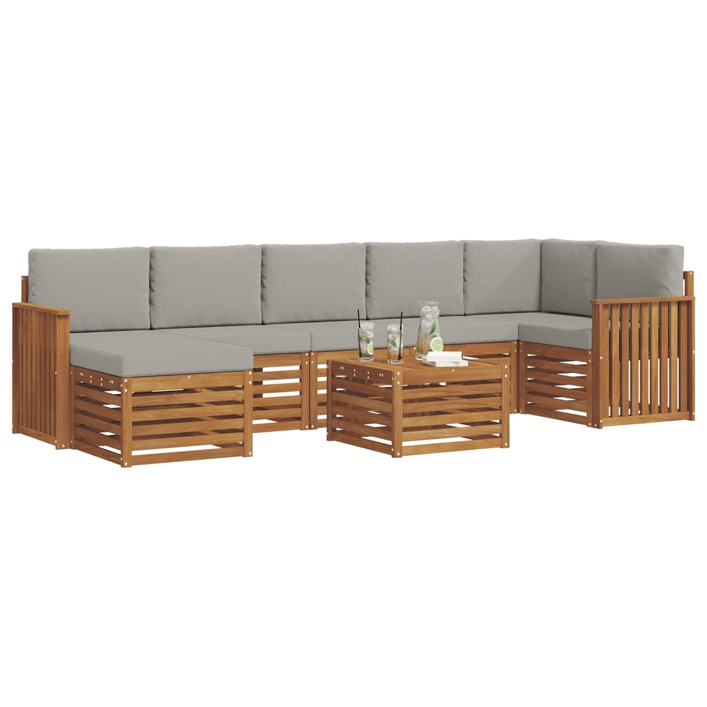 Set divani con cuscino 8 pcs Grigio Naturale e Chiaro