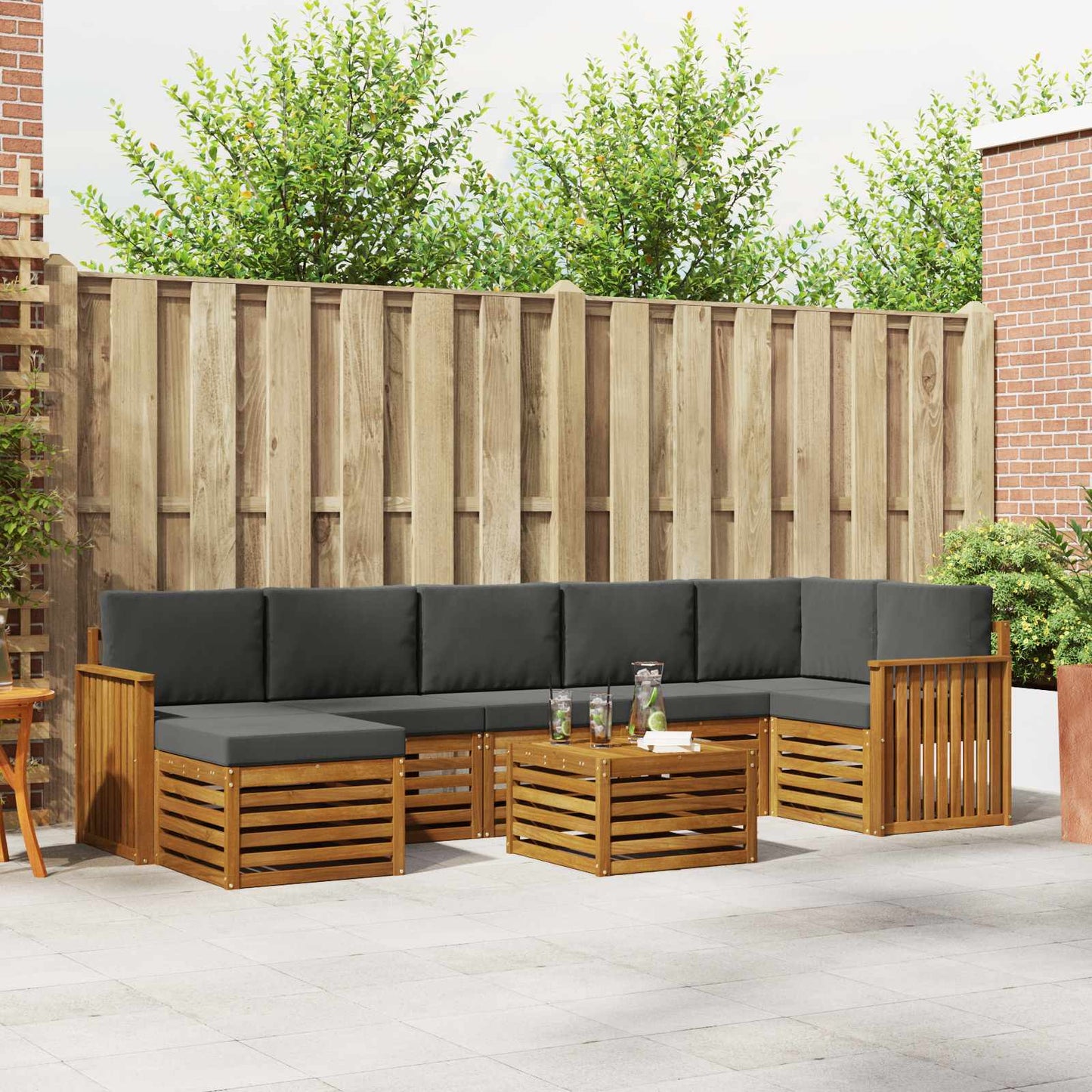 Set divani 8 pcs Naturale e Antracite Legno di Acacia Massello