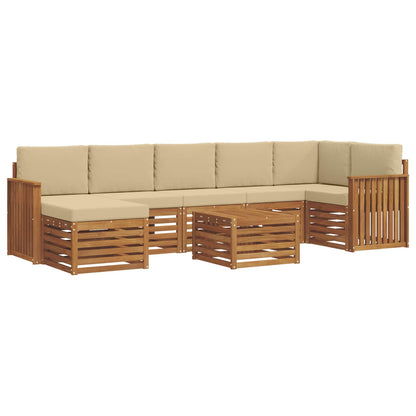 Set divani 8 pcs Naturale e Beige Legno di Acacia Massello