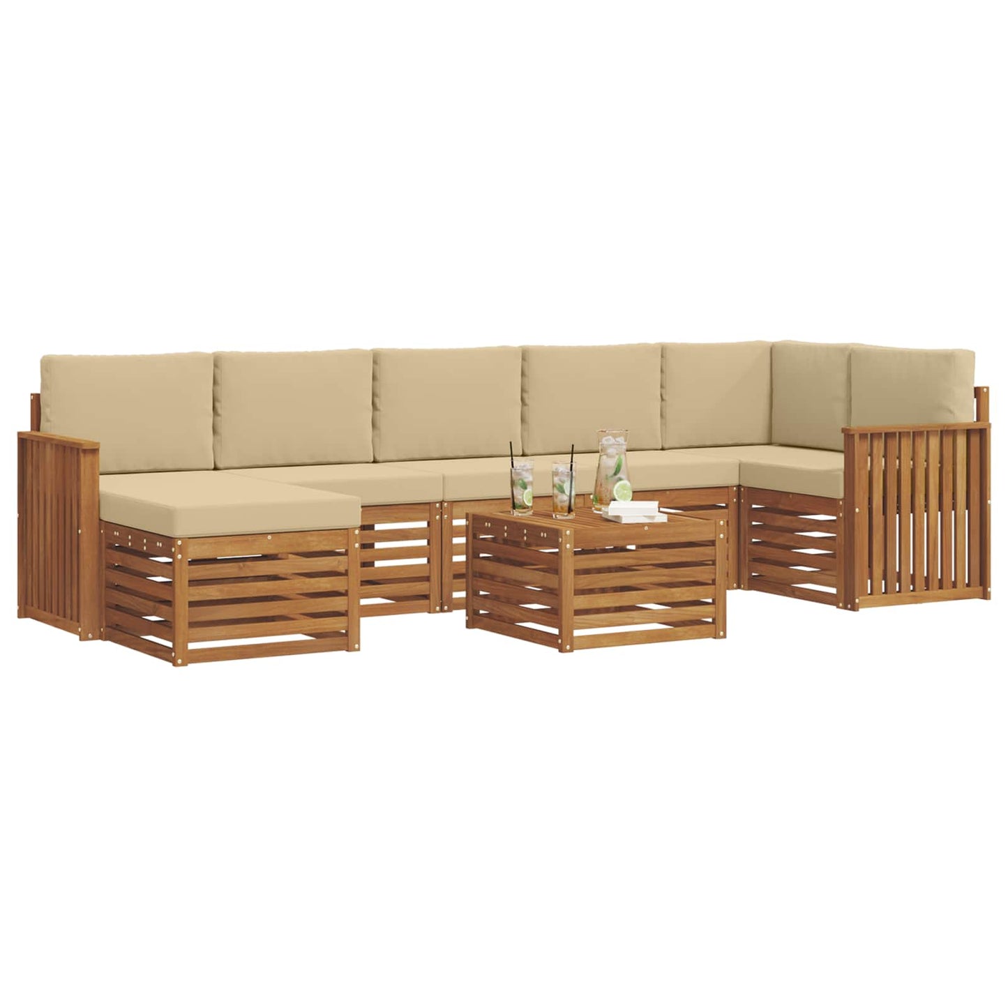 Set divani 8 pcs Naturale e Beige Legno di Acacia Massello