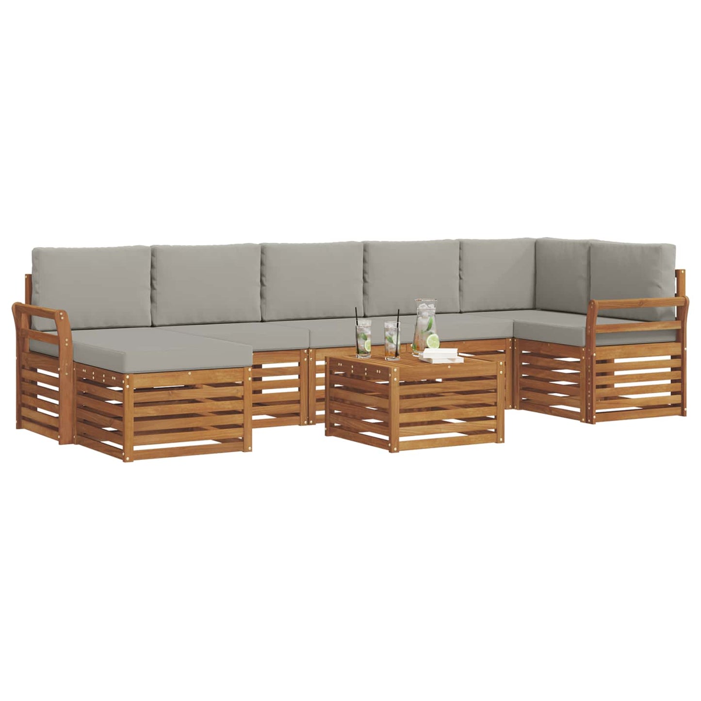 Set divani con cuscino 8 pcs Grigio Naturale e Chiaro