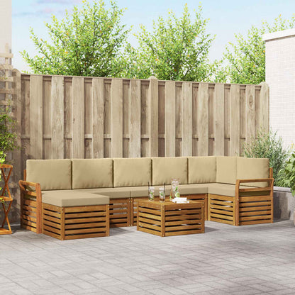 Set divani 8 pcs Naturale e Beige Legno di Acacia Massello