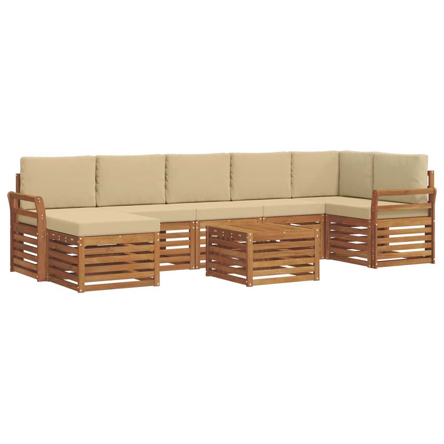Set divani 8 pcs Naturale e Beige Legno di Acacia Massello
