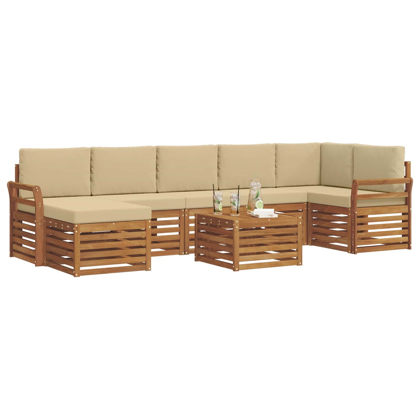Set divani 8 pcs Naturale e Beige Legno di Acacia Massello