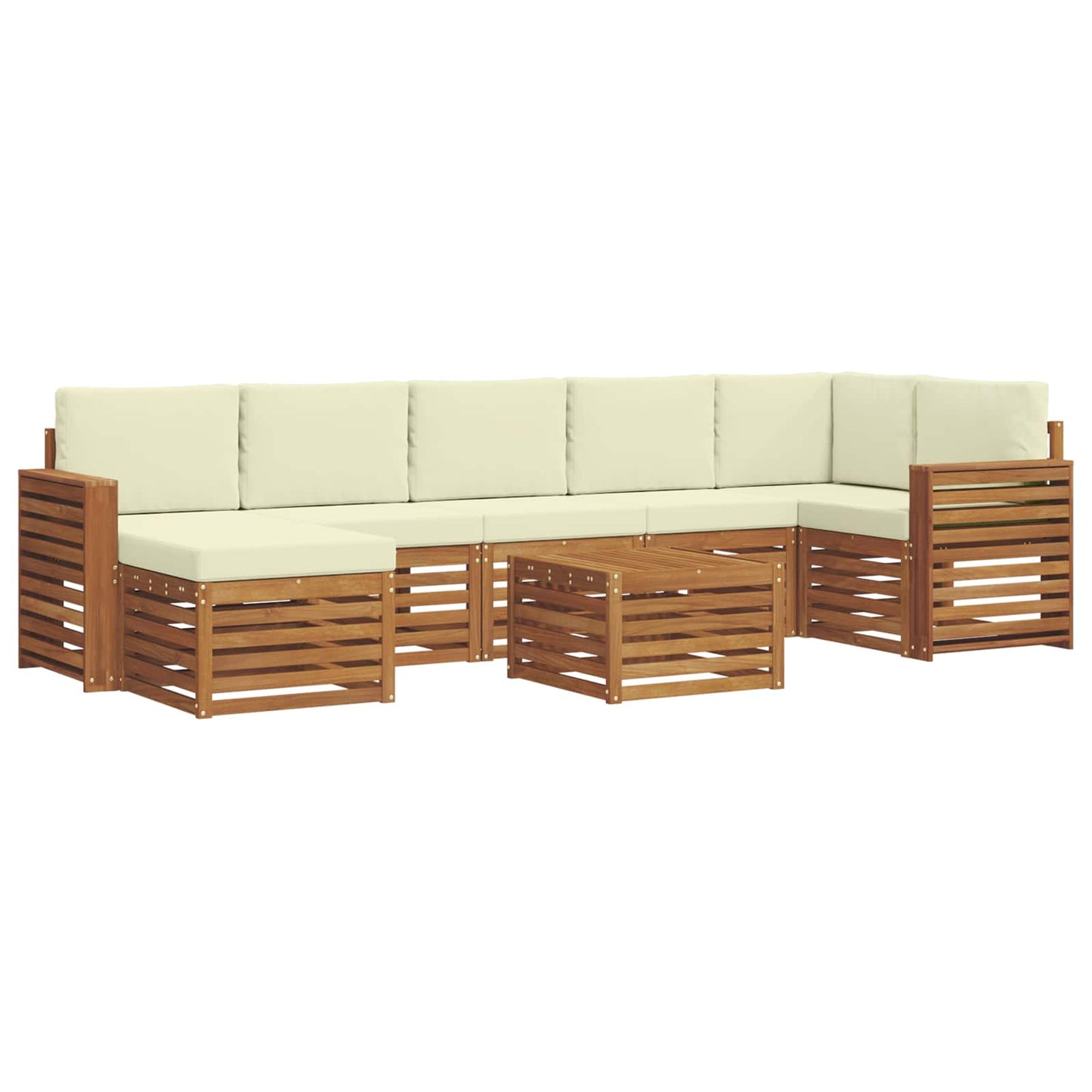 Set divani 8 pcs Naturale e Crema Legno di Acacia Massello
