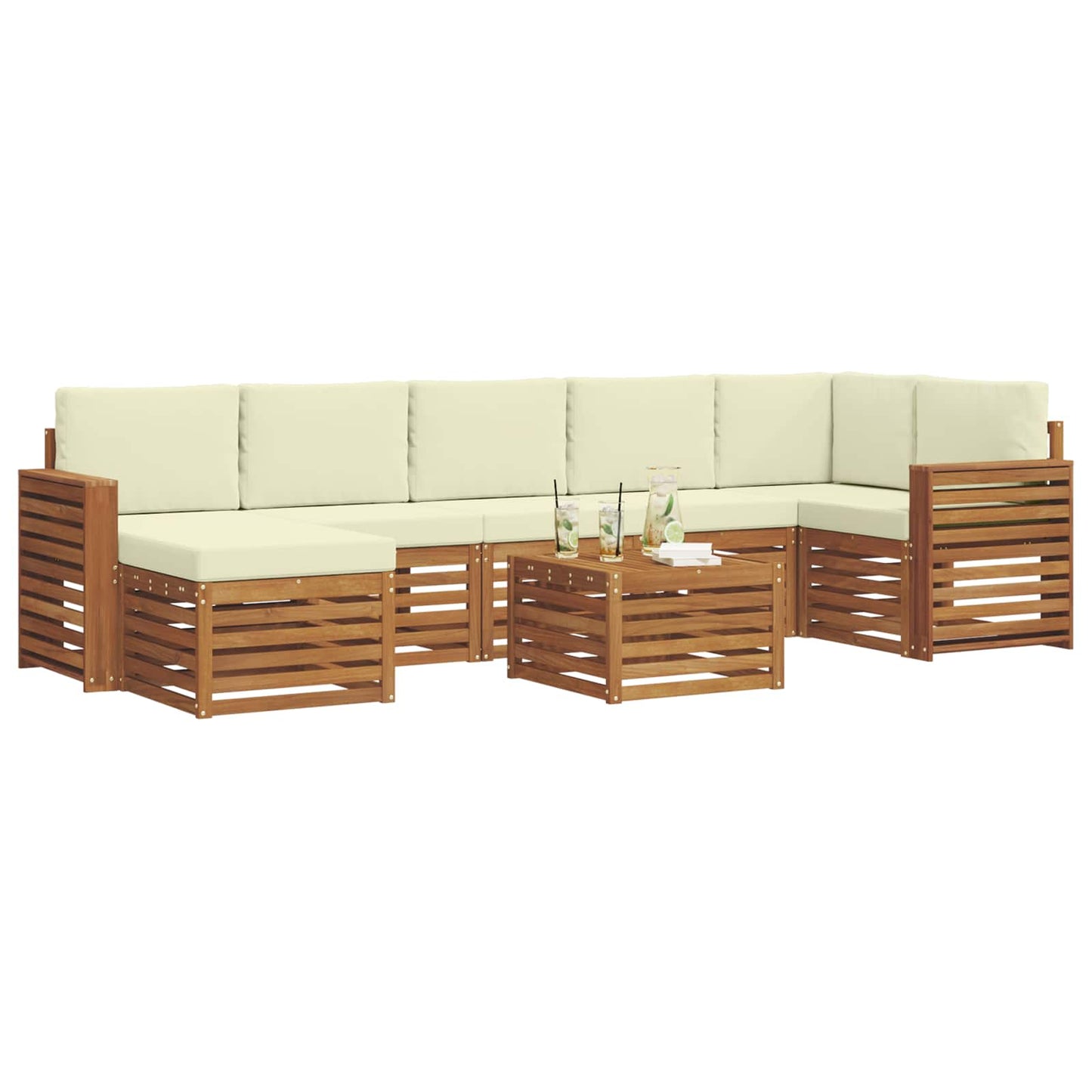 Set divani 8 pcs Naturale e Crema Legno di Acacia Massello