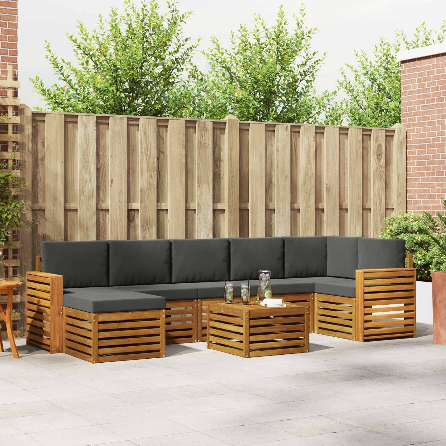 Set divani 8 pcs Naturale e Antracite Legno di Acacia Massello