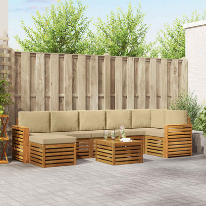 Set divani 8 pcs Naturale e Beige Legno di Acacia Massello
