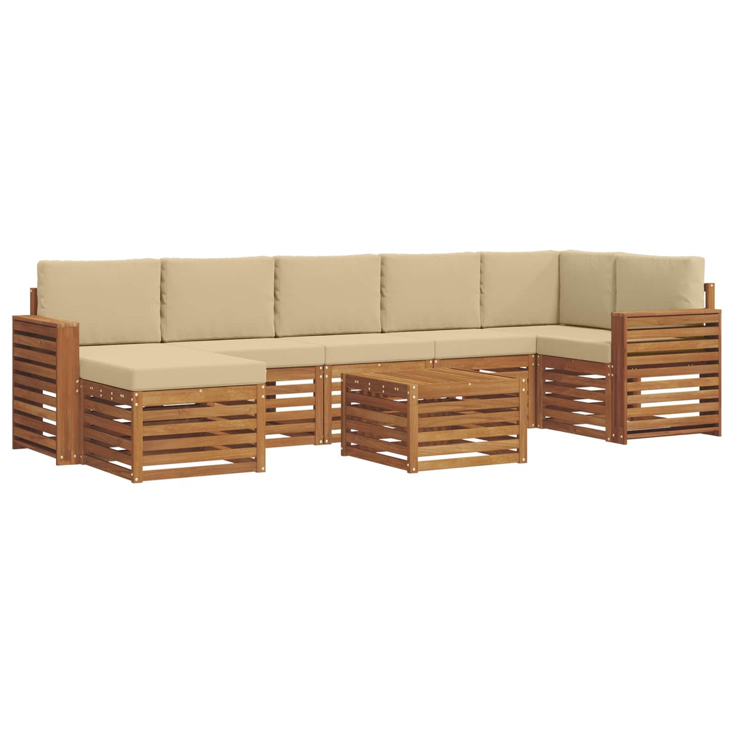 Set divani 8 pcs Naturale e Beige Legno di Acacia Massello