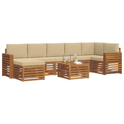 Set divani 8 pcs Naturale e Beige Legno di Acacia Massello