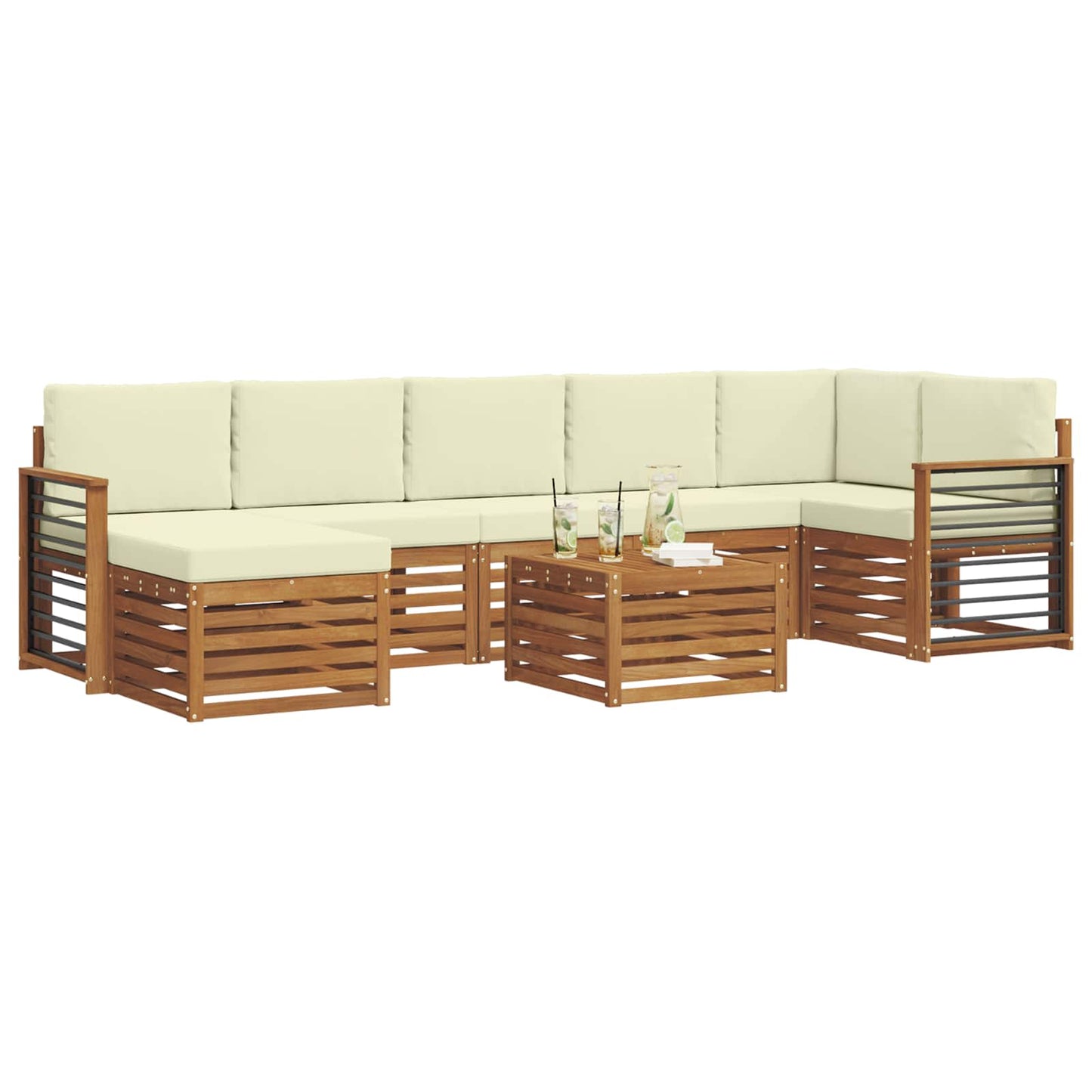Set divani 8 pcs Naturale e Crema Legno di Acacia Massello