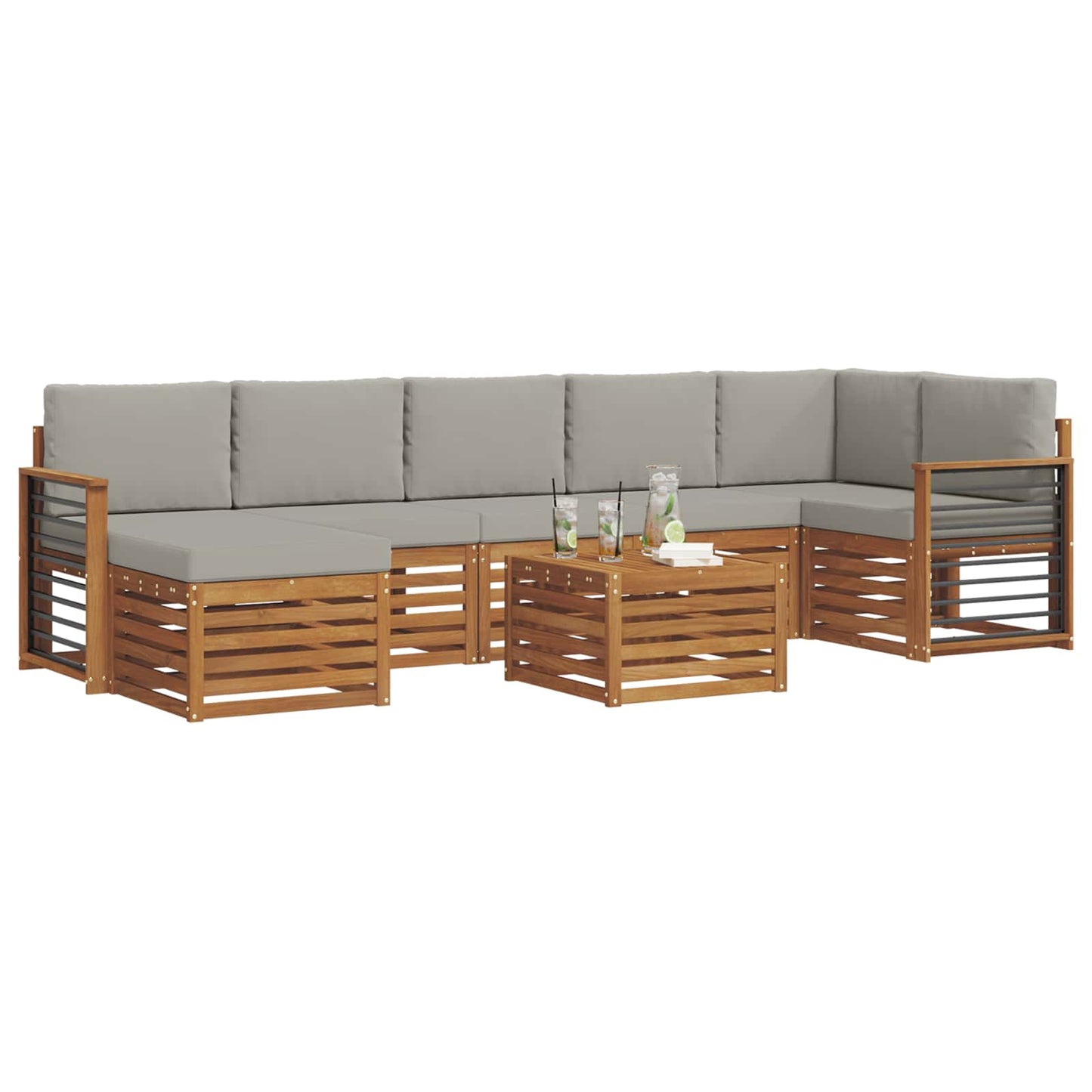 Set divani con cuscino 8 pcs Grigio Naturale e Chiaro