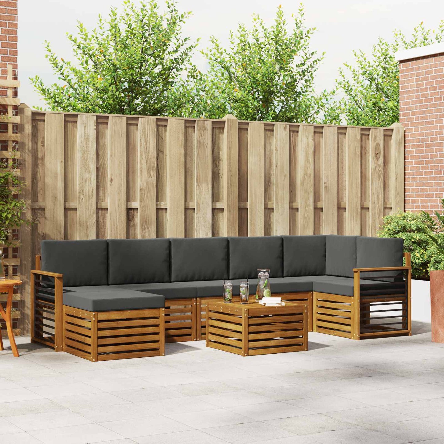 Set divani 8 pcs Naturale e Antracite Legno di Acacia Massello