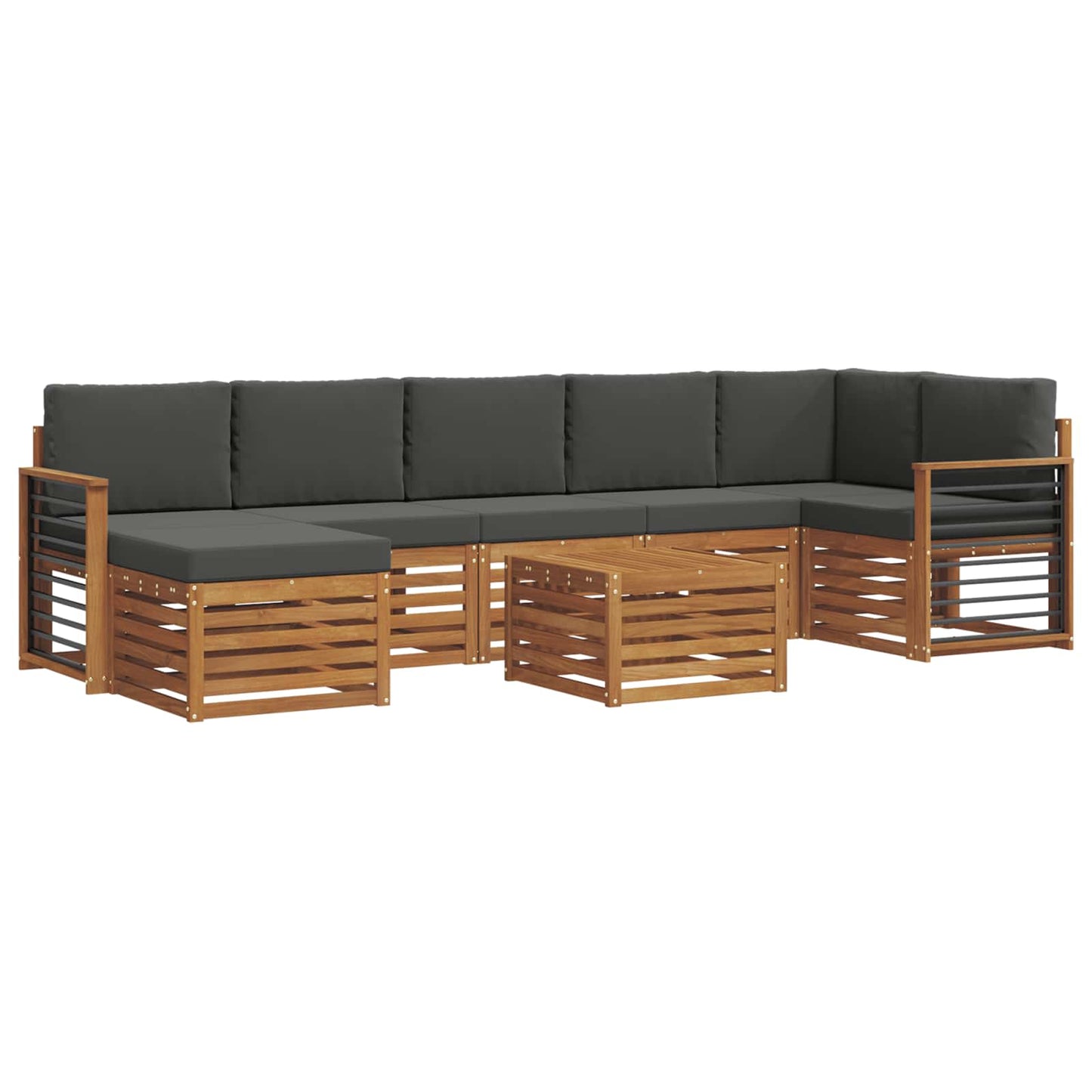 Set divani 8 pcs Naturale e Antracite Legno di Acacia Massello